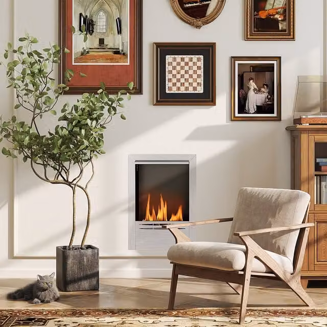 HOMCOM Silver Stainless Steel Rectangular Ethanol Fireplace Insert with Up to 3.3 Hours Burn Time