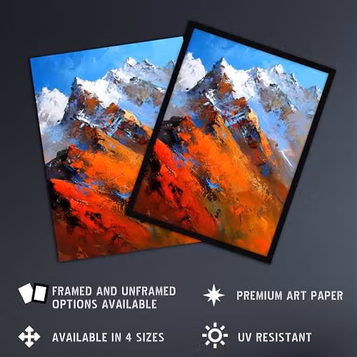 Artery8 Himalayan Mountain Range Palette Knife Abstract Landscape Framed Wall Art Print, W/H: 21.0 x 29.7 cm – 2