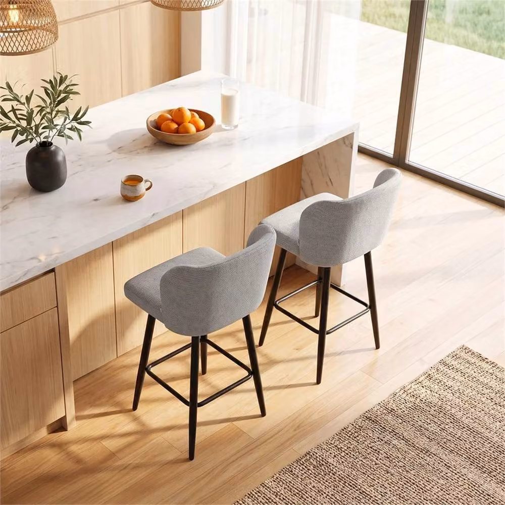 Kelvenix B# Set of 2 Grey Chenille Upholstered Industrial Bar Stools – 4