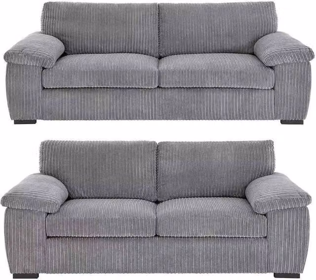 Snugg Furniture UK Limited Amalfi Jumbo Cord 3 Seater and 2 Seater Sofa Set in Grey