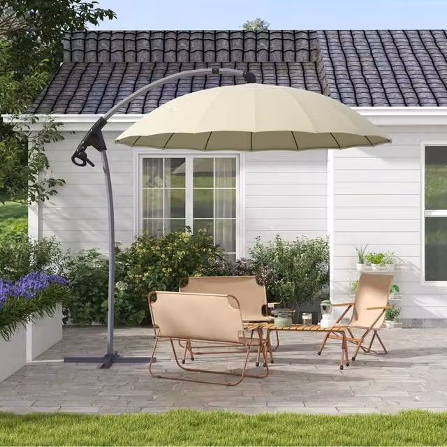 Outsunny 2.7m Cantilever Banana Parasol with Crank Handle and 16 Ribs in Beige
