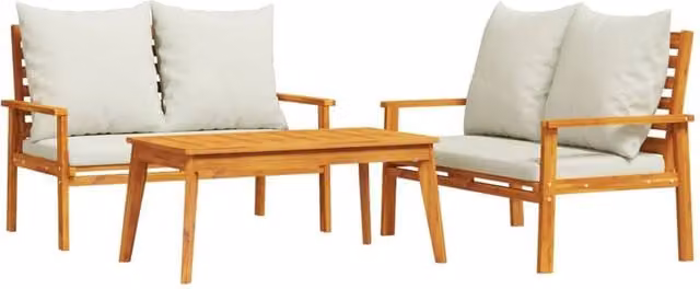 Berkfield Home 3 Piece Garden Lounge Set with Cushions in Brown Solid Acacia Wood