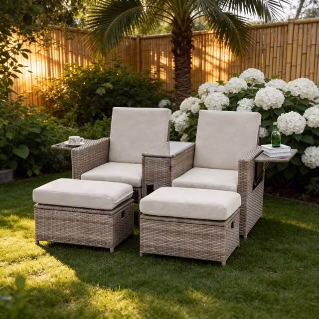 Furniture Maxi Galle 5-Piece Polyrattan Garden Sofa Set with Storage Daybed in Beige