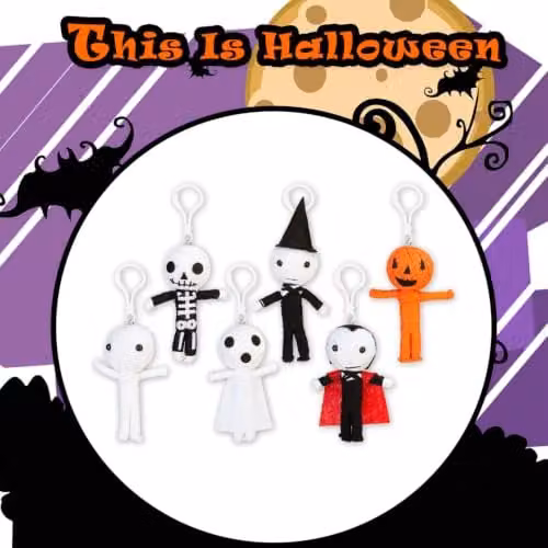 VFM e-Store Halloween Voodoo Dolls Clip On Multicolour Plush Accessories, 6 Pack, 10 cm – 6