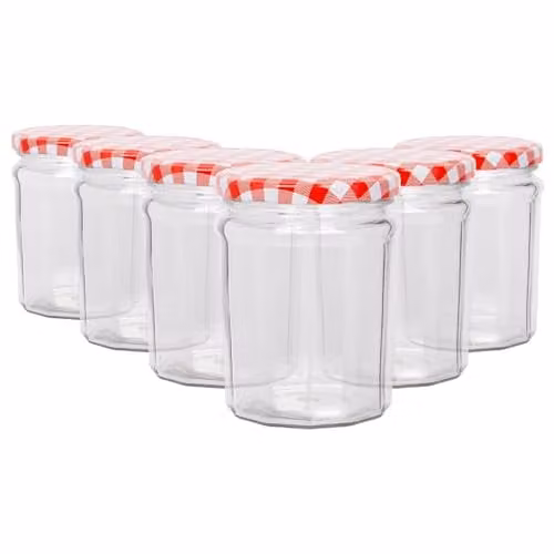 Argon Tableware Glass Jam Jars with Airtight Red Lids, 380ml, Pack of 6