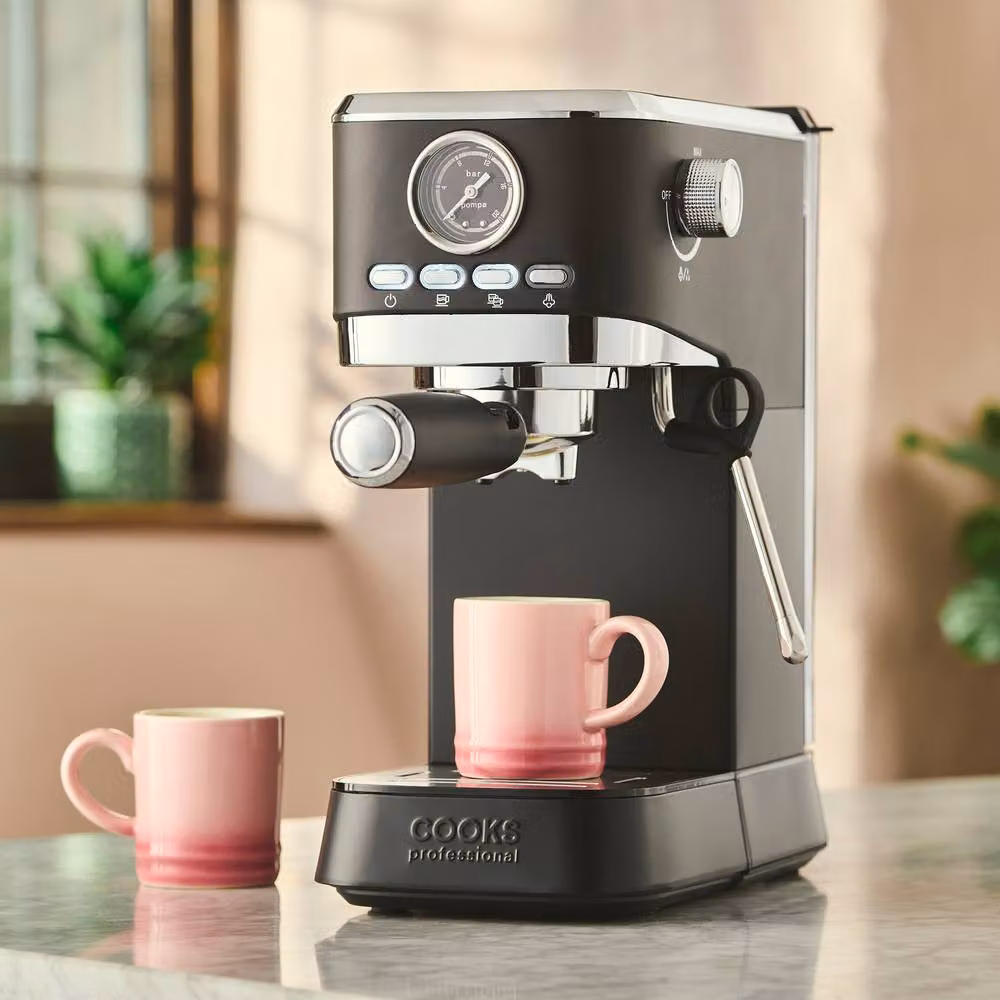 Cooks Professional 20 Bar Espresso Coffee Machine with Steam Wand and 1L Removable Water Tank, 1350W, Black – 2