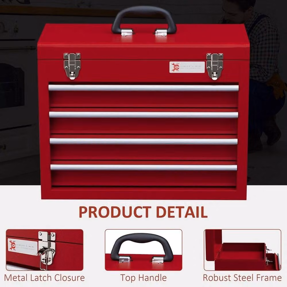 EONLION Lockable 4 Drawer Steel Tool Chest in Red, W/D/H: 100 x 200 x 22 cm – 4