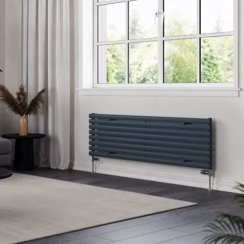 UK Radiators Omeara Axis Anthracite Elliptical Tube Horizontal Designer Radiator, W: 160 cm, H: 46.4 cm – 3