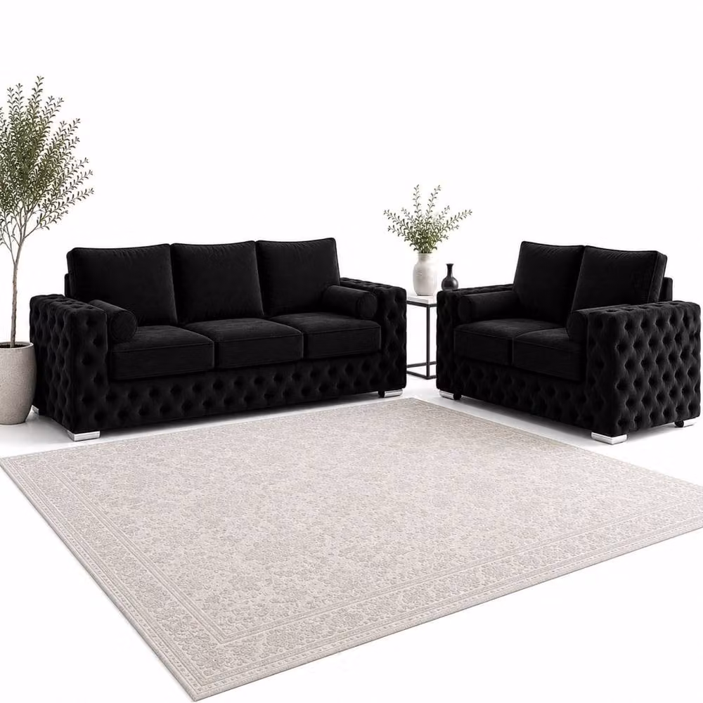 Stratus Interiors Ashley Full Back Chesterfield Upholstered Fabric 2 and 3 Seater Sofa Set in Black – 2