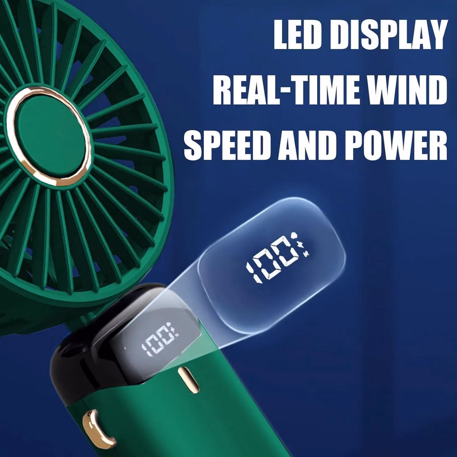 Dragodirect 2-in-1 Portable Mini Handheld Fan with LED Light, Rechargeable USB-C, Dark Green – 3