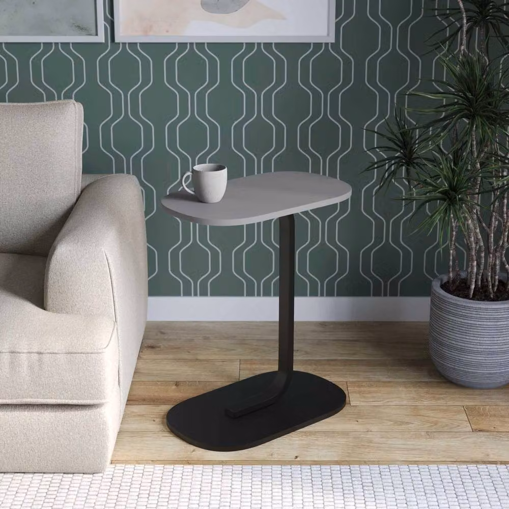 Havendro Grey C Shaped Side Table with Oval Wood and Metal Top – 2