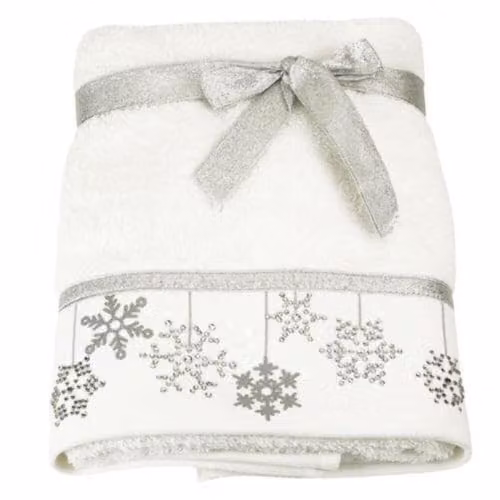 Bellissimo Festive Christmas Baubles Embroidered 100% Cotton Hand Towel, White