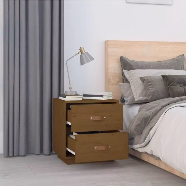 Berkfield Home Beautiful Bedside Cabinet in Honey Brown Solid Pine Wood, W: 40 cm, D: 34 cm, H: 45 cm – 1