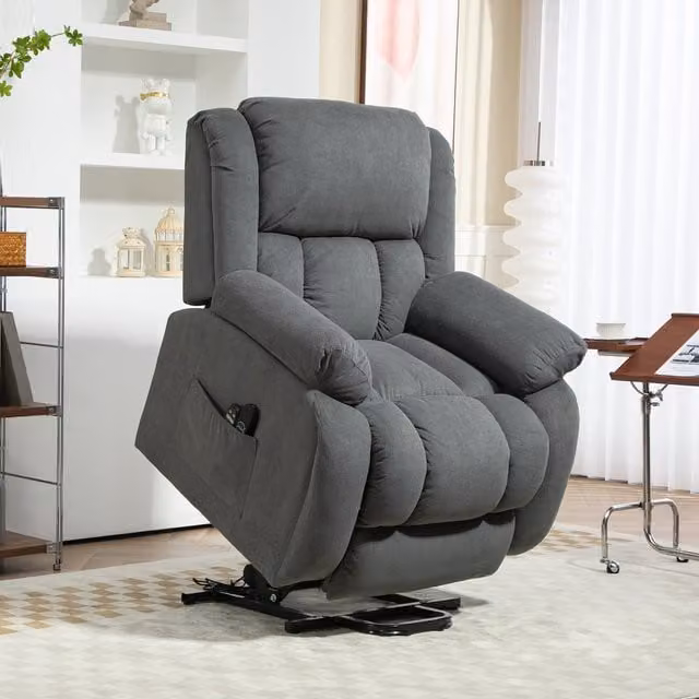HOMCOM Grey Velvet Power Lift Recliner Chair with Massage and Light