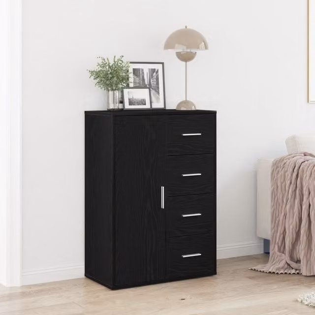 Berkfield Home Modern Black Oak Sideboard in Engineered Wood W/D/H: 60 x 31 x 84 cm
