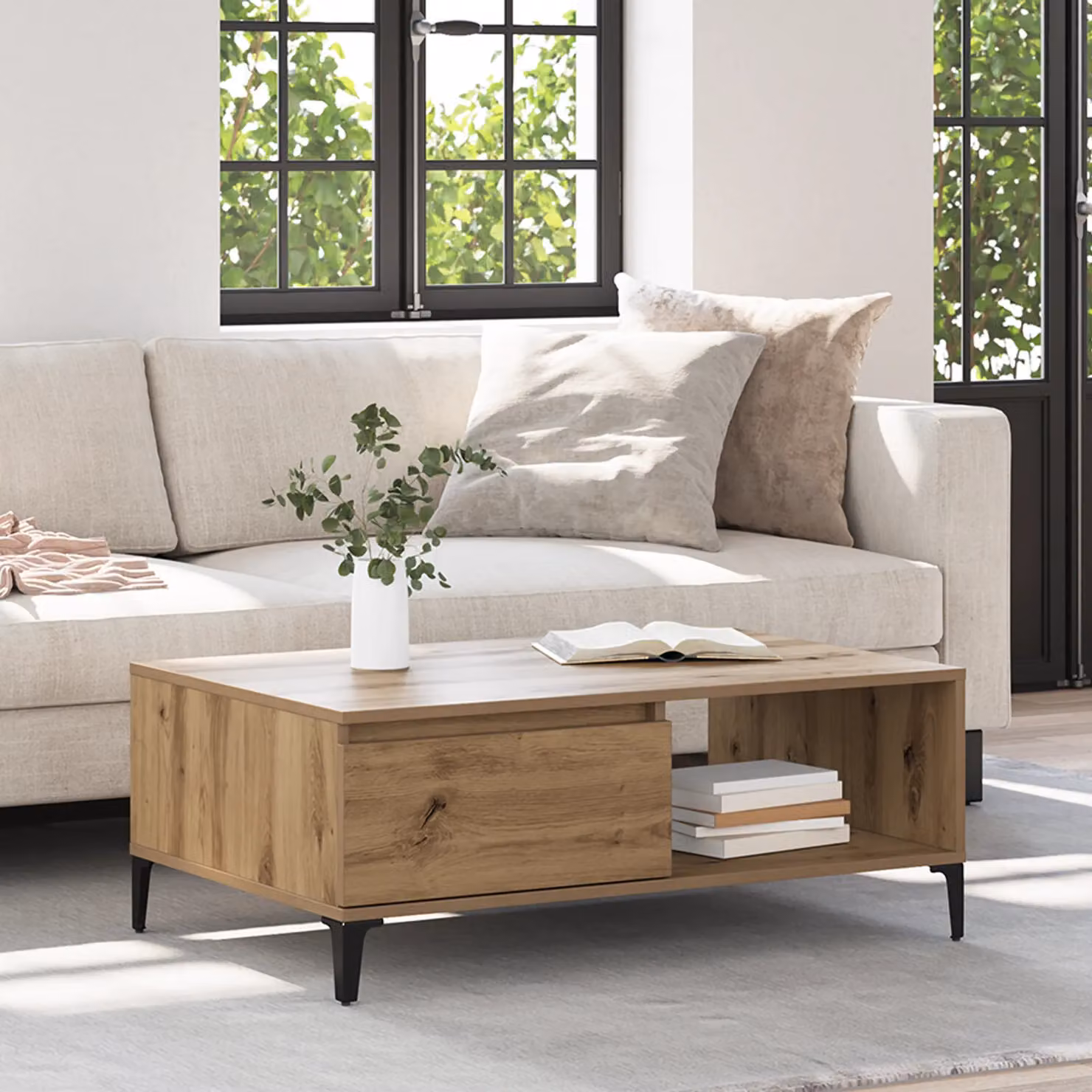 Berkfield Home Artisan Oak Coffee Table in Brown, W/D/H: 90 x 60 x 35 cm – 3