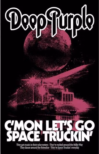 Deep Purple Space Truckin Retro Textile Poster in Black and Purple, W: 106 cm, H: 70 cm