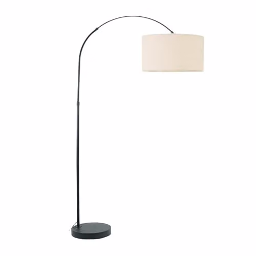 ValueLights Black Metal Arched Floor Lamp with Beige Fabric Shade – 1