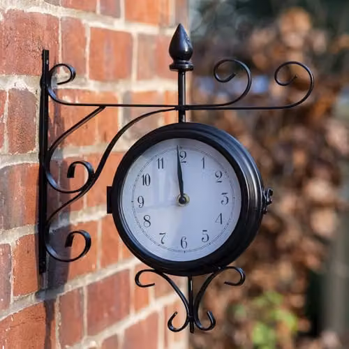 Garden Gear Sedgewick Double-Sided Victorian Garden Wall Clock in Black Steel, Diameter: 33 cm – 2