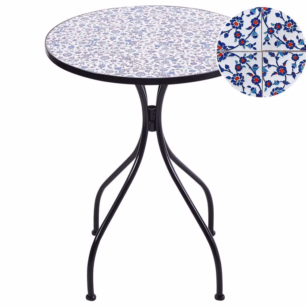 Wyld and Coco Mediterranean Bistro Table with Blue Mosaic and Black Iron, Diameter: 60 cm – 2