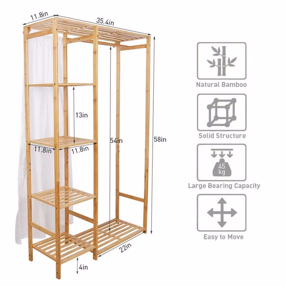 KORVIXA Large Bamboo Clothes Rail Rack in Brown – 2
