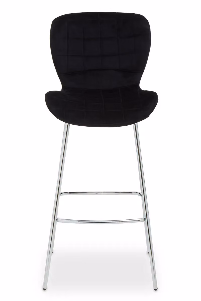 Orsina Black Velvet Bar Chair with Silver Metal Legs and Geometric Upholstery – 4