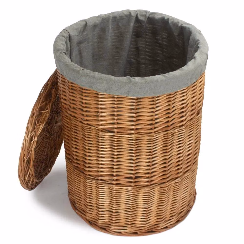 Red Hamper Large Light Steamed Round Linen Basket with Grey Sage Lining, W/D/H: 46.0 x 60.0 x 46.0 cm – 2