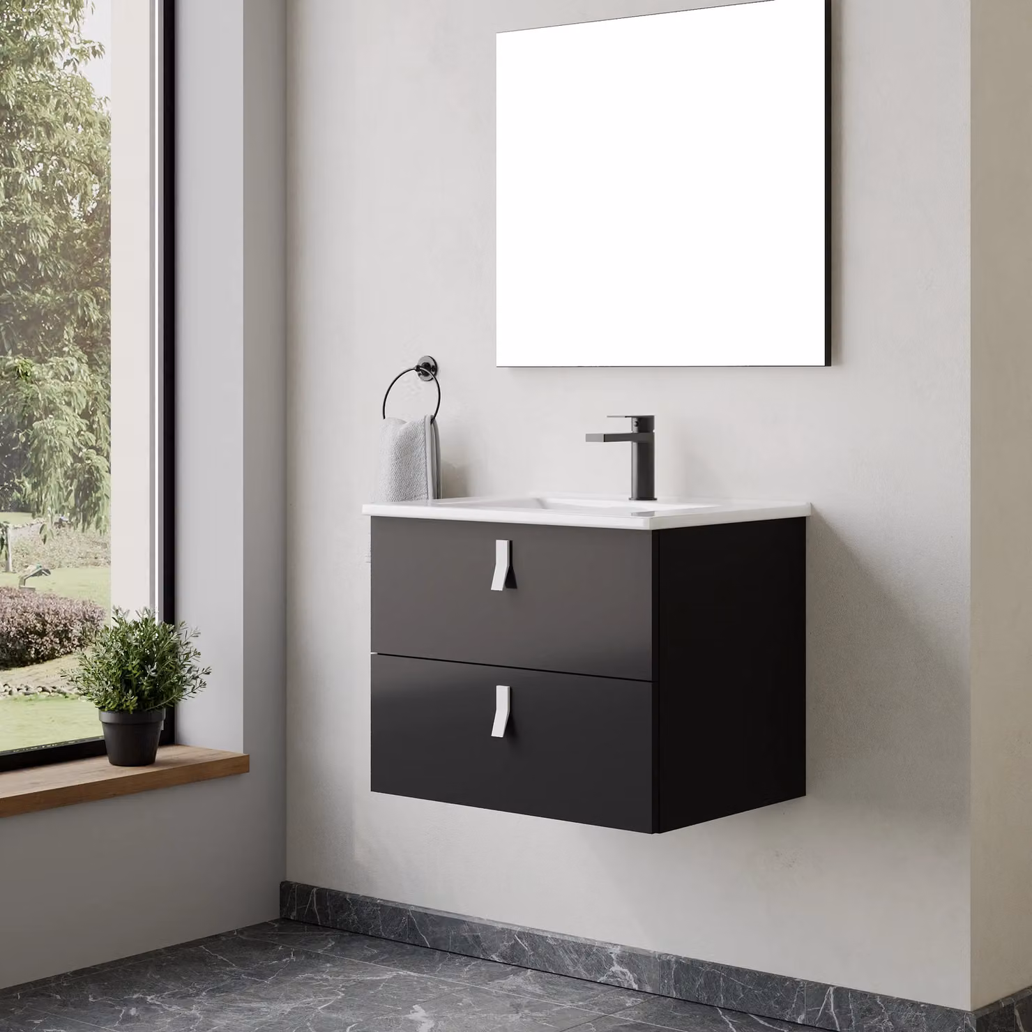 Banyetti Invicta 600mm Wall Hung Vanity with Lira Basin in Matt Black – 3