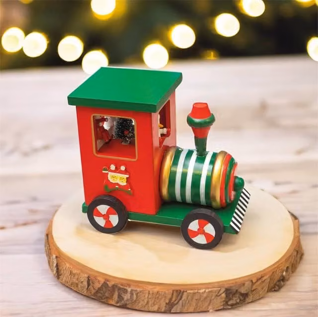 mysmartbuy Wooden Christmas Train Music Box in Red and Green, Wind-Up Tabletop Ornament – 1