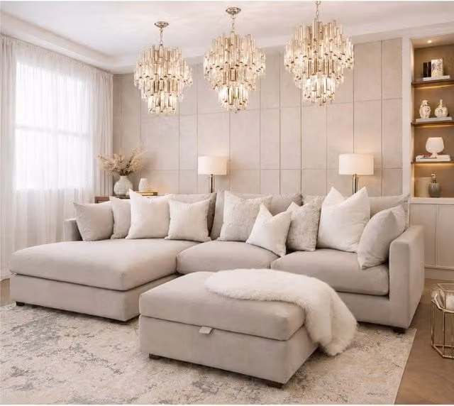 Home & Love Luxury Ana Left Chaise Corner Sofa in Naples Cream Fabric