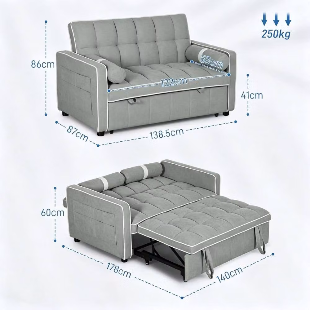 STILVORA Two Seater Click-Clack Sofa Bed in Grey with Adjustable Headrest and Scatter Cushions, 140 x 190 cm – 2