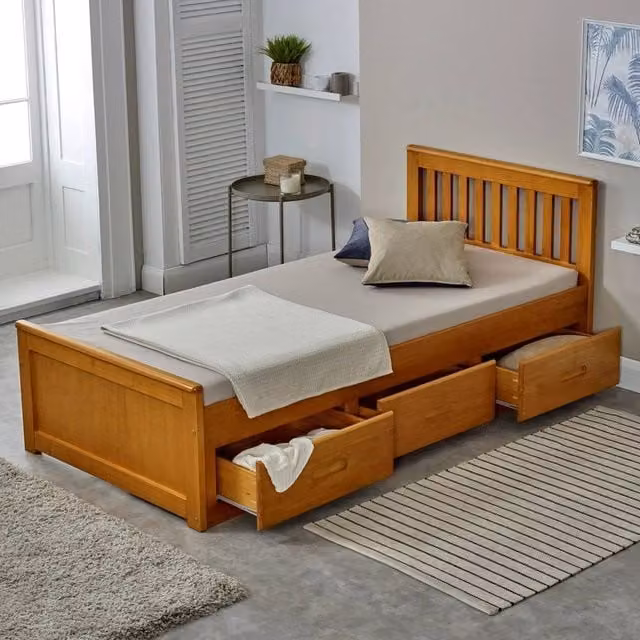 Mission Solid Wood 3ft Single Bed with Underbed Drawer in Brown, Blue, Grey, Pink or White, W/D/H: 90 x 190 cm
