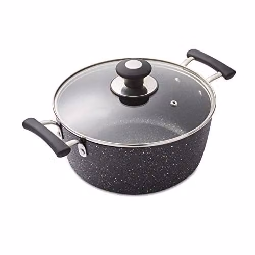 Tower Precision Non-Stick Aluminium Stock Pot with Glass Lid, Black, Diameter: 24 cm