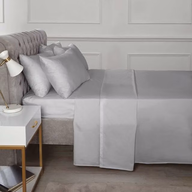 HomeSpace Direct Grey Percale Deep Fitted Sheet, Single, W/D/H: 90 x 200 x 25 cm