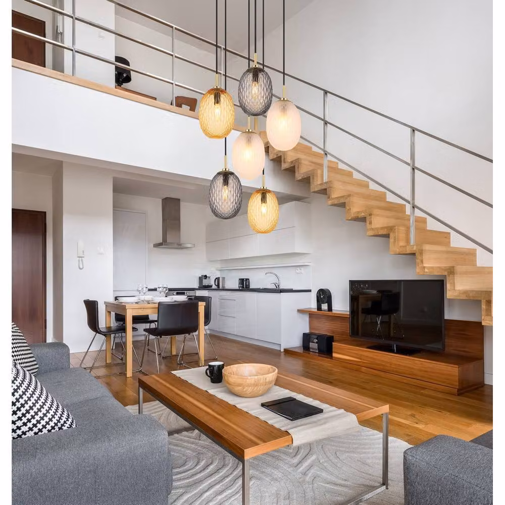 Netlighting Devin Cluster Pendant Light in Gold/Brass with Matt Glass Shades, 6x E14, Height Adjustable – 2