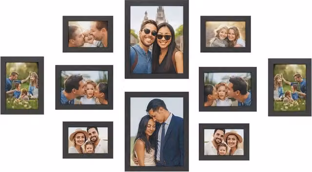 Innoteck Set of 10 Black Modern Rectangular Gallery Picture Frames for Wall Mounting