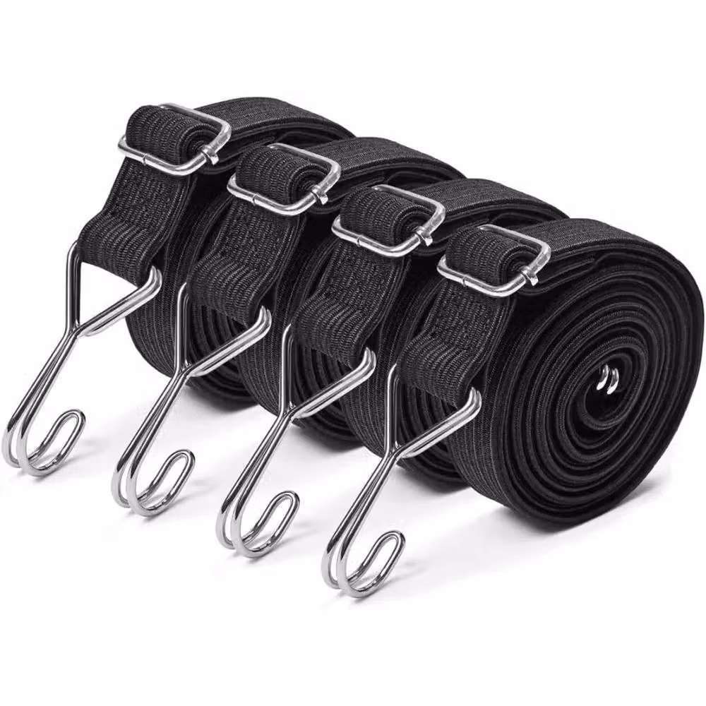 SPETLEK 4-Piece Elastic Wide Bungee Cord with Hook, Black, Length: 520 mm – 2