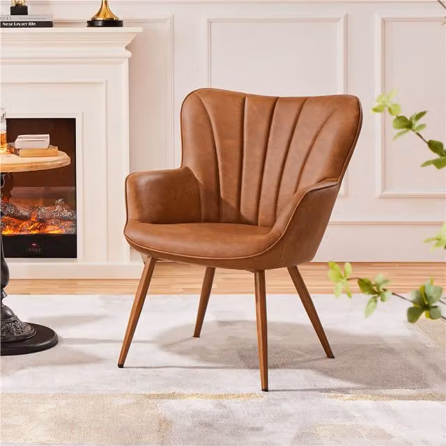 Yaheetech Mid-Century Upholstered Accent Armchair in Brown with Armrests