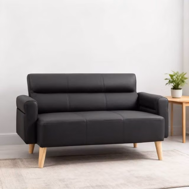 ERGOVEXA Modern 2 Seater Faux Leather Sofa in Black – 1