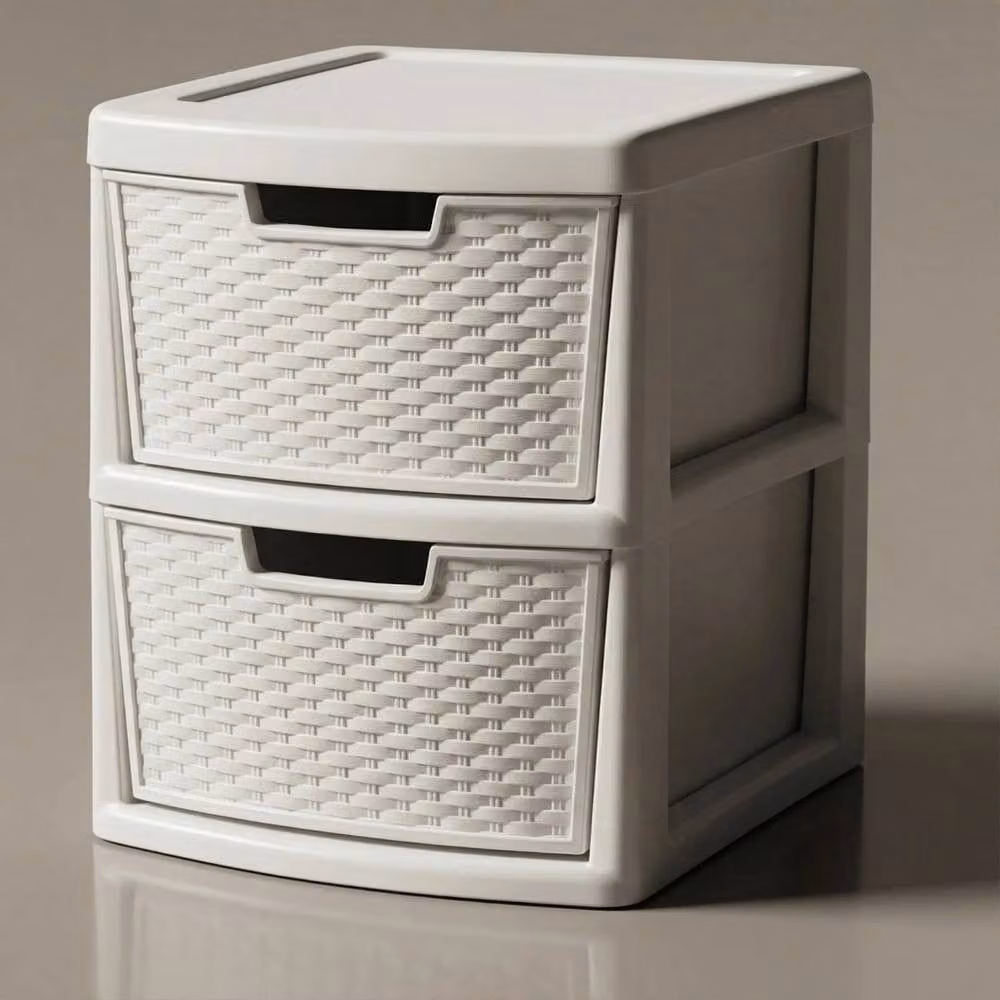 FORGEVIO 2 Tier Large Plastic Rattan Storage Drawer in White