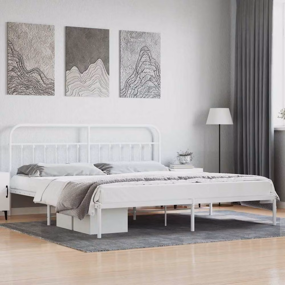 Berkfield Home Metal Bed Frame with Headboard in White, 200 x 200 cm – 2