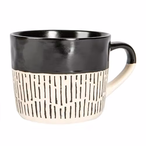 Nicola Spring Black Dipped Dash Ceramic Stoneware Coffee Mug, 475ml