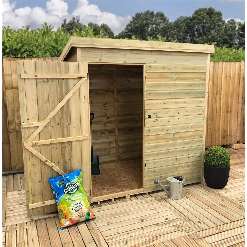Marlborough Pressure Treated Pent Garden Shed with Single Door in Natural Wood – 3