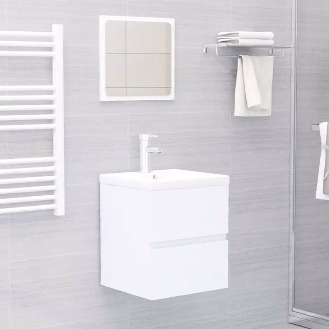 Berkfield Home White Engineered Wood Bathroom Sink Cabinet with Built-in Basin, W/D/H: 45.0 x 38.5 x 41.0 cm