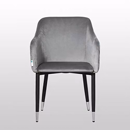 P&N Homewares Set of 4 Verona Velvet Dining Chairs in Grey and Brown with Wood Legs – 2