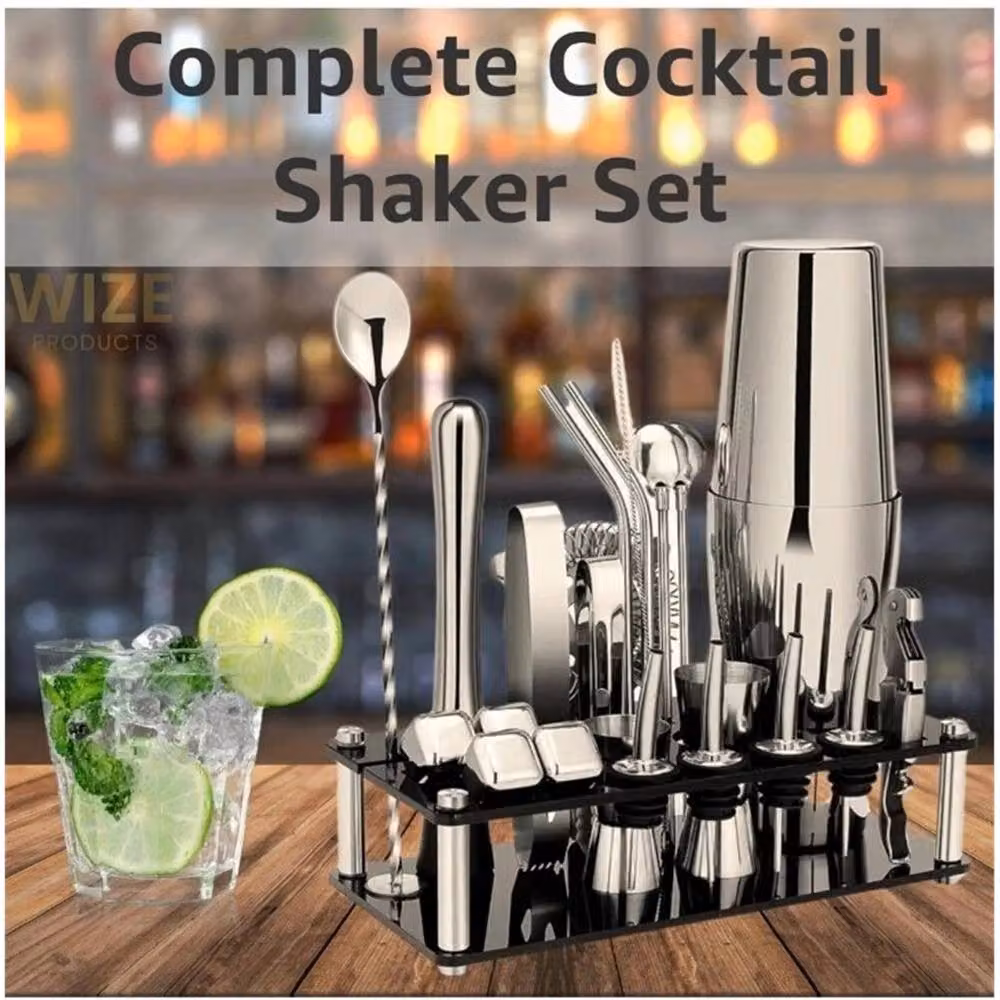Nordara 23 Piece Stainless Steel and Acrylic Cocktail Making Bar Tools Gift Set in Silver with 750ml Shaker – 4