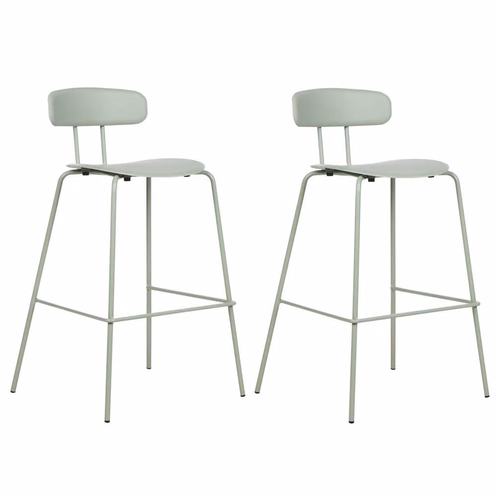 Wyld and Coco Set of 2 Modern Green Counter-Height Bar Stools with Metal Legs – 2