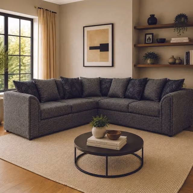Furnishings For Less UK Byron Dundee Chenille Fabric 5 Seater L Shaped Corner Sofa in Grey
