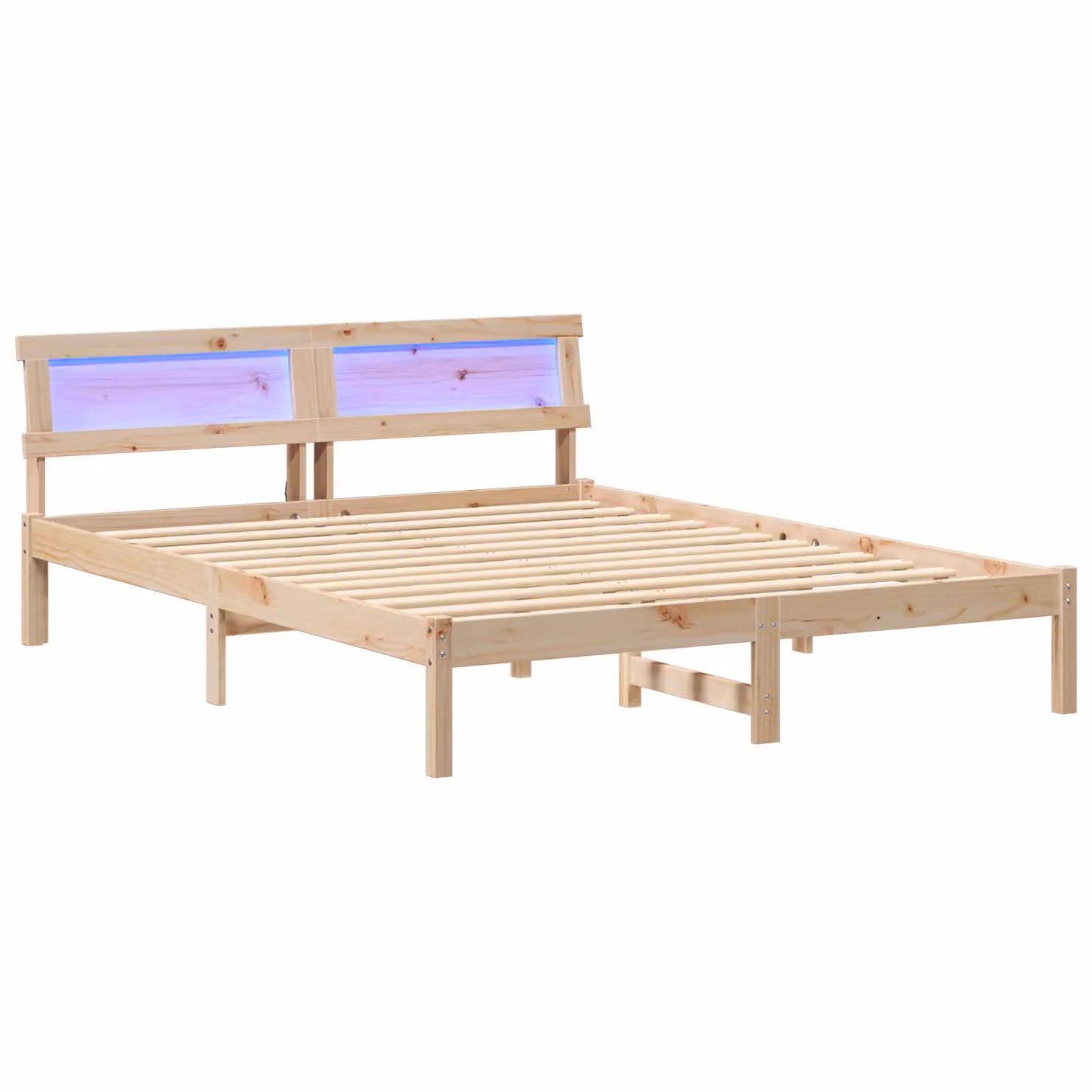 Berkfield Home Modern Pine Wood Bed with LED Strip Lights and Headboard, Brown, W/D/H: 150 x 200 x 73 cm