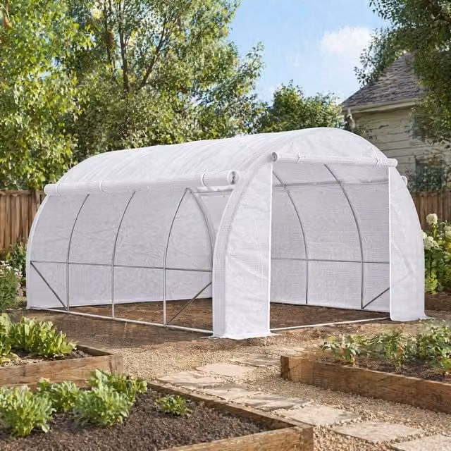 STILVORA Walk-in Greenhouse with Roll-up Sides and 8 Windows in White, W/D/H: 300 x 200 x 300 cm – 1